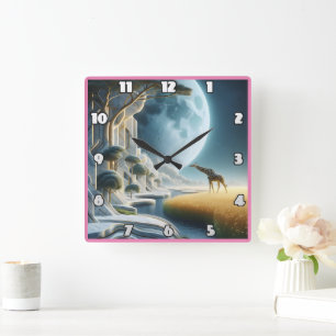 Giraffe grast unter dem Mond in Afrika Quadratische Wanduhr