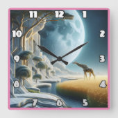 Giraffe grast unter dem Mond in Afrika Quadratische Wanduhr (Vorderseite)