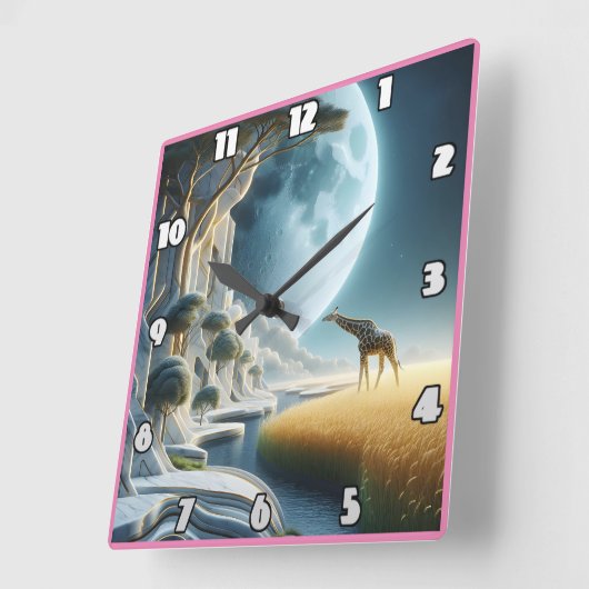 Giraffe grast unter dem Mond in Afrika Quadratische Wanduhr (Winkel)