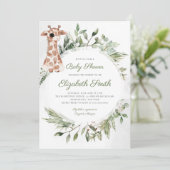 Giraffe Greenery Gender Neutral Animal Baby Shower Einladung (Stehend Vorderseite)