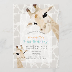 Giraffe Greige Watercolor 1. Geburtstag Einladung