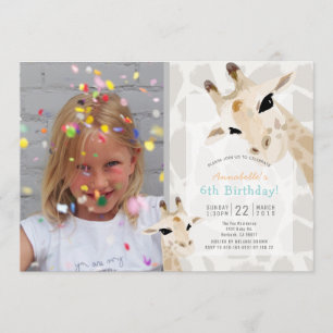 Giraffe Greige Watercolor Kids Foto Geburtstag Einladung