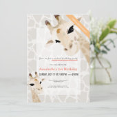 Giraffe Greige Watercolor Kids Virtual Birthday Einladung (Stehend Vorderseite)