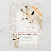 Giraffe Greige Watercolor Kids Virtual Birthday Einladung (Vorne/Hinten)