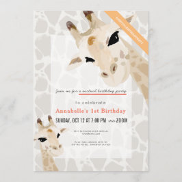 Giraffe Greige Watercolor Kids Virtual Birthday Einladung