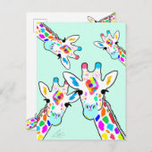 Giraffe, handgemalte Kunstmalerei, grün Postkarte (Vorne/Hinten)