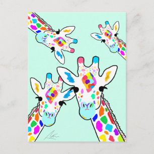 Giraffe, handgemalte Kunstmalerei, grün Postkarte
