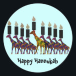 Giraffe Hannukah Menorah Runder Aufkleber<br><div class="desc">Grafische Abbildung einer Giraffe Hannukah menorah.</div>