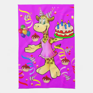 Giraffe Happy Birthday Kitchen Handtuch