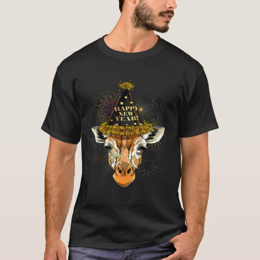 Giraffe Happy New Year 2021 Silvester Party T-Shirt (Vorderseite)