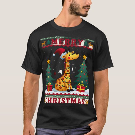 Giraffe-Hässliche-Weihnachtspullover Lustiger-Sant T-Shirt (Vorderseite)