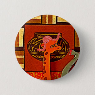 Giraffe Hat Art Print Button