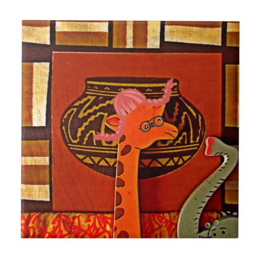 Giraffe Hat Art Print Fliese (Vorderseite)