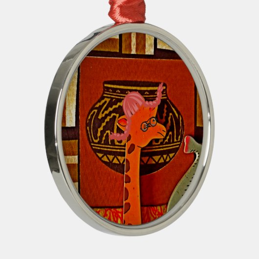 Giraffe Hat Art Print Ornament Aus Metall (Rechts)