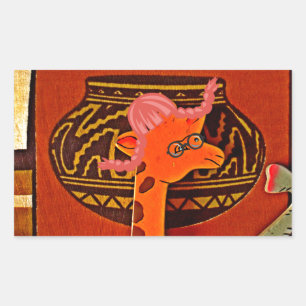 Giraffe Hat Art Print Rechteckiger Aufkleber