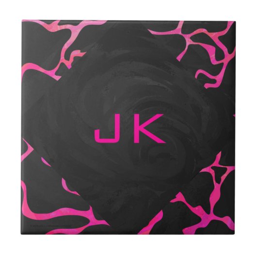 Giraffe Heiß rosa und Schwarz Fliese (Vorderseite)