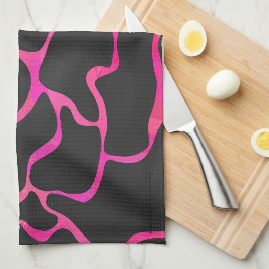 Giraffe Heiß rosa und Schwarz Geschirrtuch (Viertel Falte)