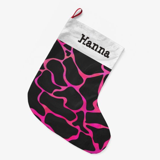 Giraffe Heiß Rosa und Schwarz Großer Weihnachtsstrumpf (Vorderansicht (hängend))