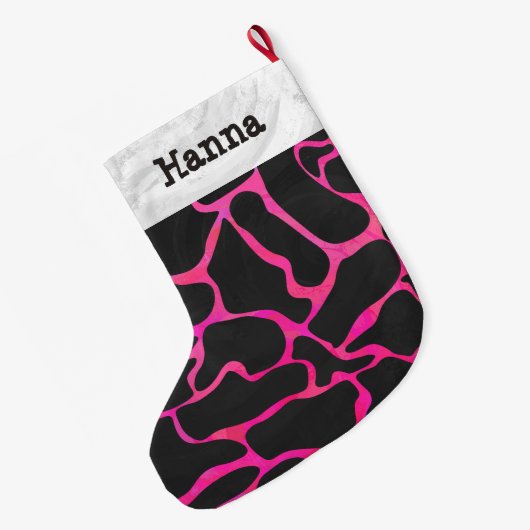 Giraffe Heiß Rosa und Schwarz Großer Weihnachtsstrumpf (Rückseite (Hängend))