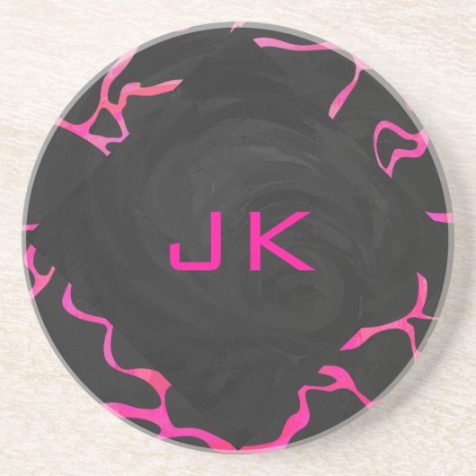 Giraffe Heiß rosa und Schwarz Sandstein Untersetzer (Vorne)