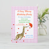 Giraffe Herz Geburtstagsparty Einladung Pink Dots (Stehend Vorderseite)