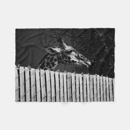 Giraffe hinter Zaun-Schwarz-Weiß-Fotografie Fleecedecke (Vorderseite (Horizontal))