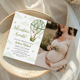 Giraffe Hot Air Ballon Green Baby Shower Foto Einladung