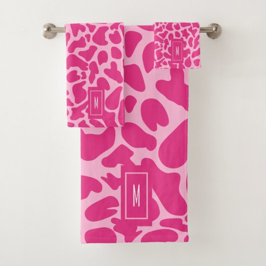 Giraffe Hot Pink Monogram Modern Girl Badhandtuch Set (Insitu)