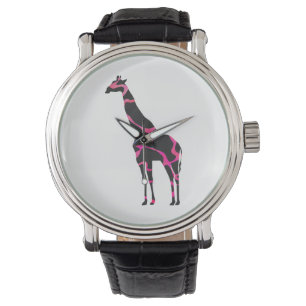 Giraffe Hot Pink und Black Silhouette Armbanduhr