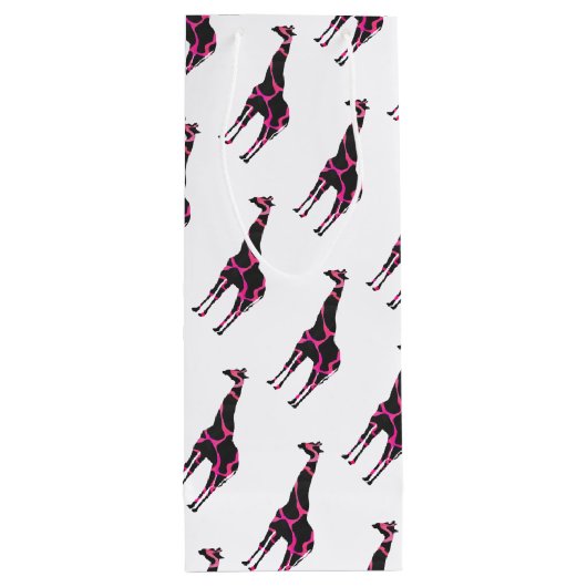 Giraffe Hot Pink und Black Silhouette Geschenktüte Für Weinflaschen (Rückseite)