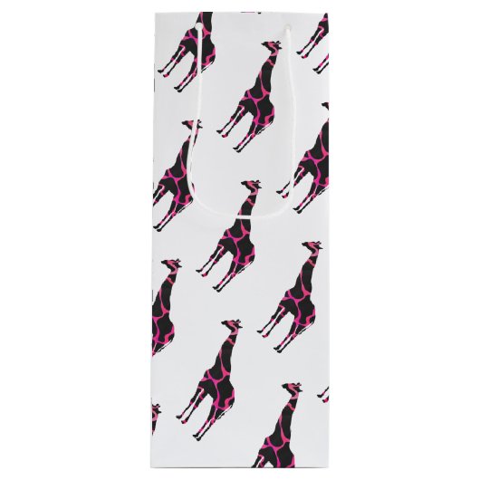 Giraffe Hot Pink und Black Silhouette Geschenktüte Für Weinflaschen (Vorderseite)