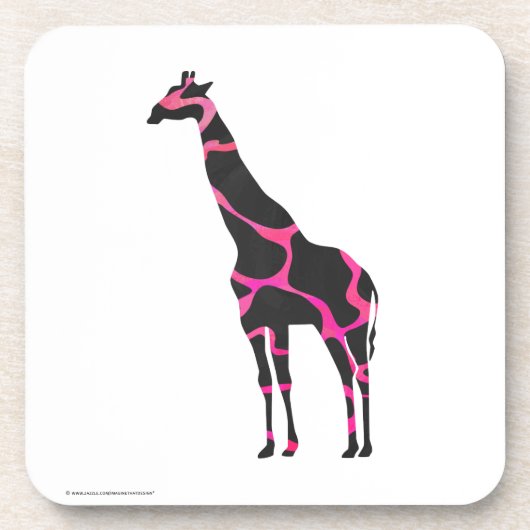 Giraffe Hot Pink und Black Silhouette Getränkeuntersetzer (Vorderseite)