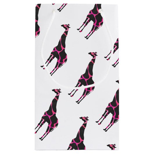 Giraffe Hot Pink und Black Silhouette Kleine Geschenktüte (Rückseite)