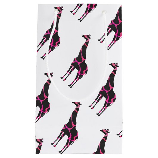Giraffe Hot Pink und Black Silhouette Kleine Geschenktüte (Vorderseite)