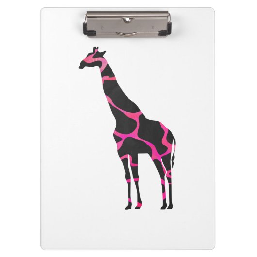 Giraffe Hot Pink und Black Silhouette Klemmbrett (Vorderseite)