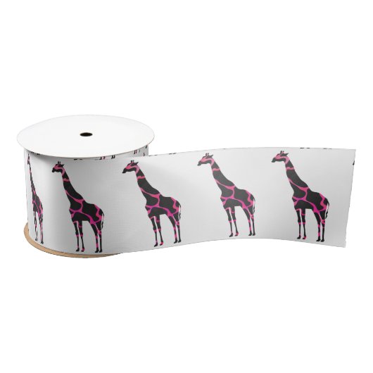 Giraffe Hot Pink und Black Silhouette Satinband (Spule)
