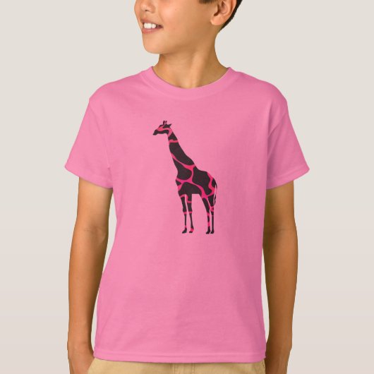 Giraffe Hot Pink und Black Silhouette T-Shirt (Vorderseite)