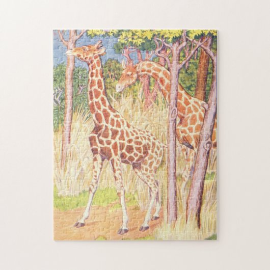 Giraffe Illustration Vintagen Kinderbuch Puzzle (Vertikal)