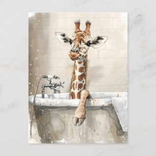 Giraffe im Bad. Postkarte