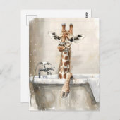Giraffe im Bad. Postkarte (Vorne/Hinten)