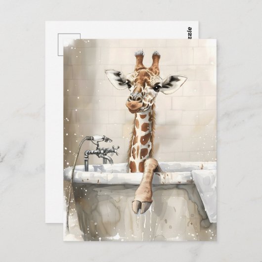 Giraffe im Bad. Postkarte (Vorne/Hinten)