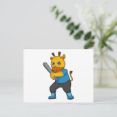 Giraffe im Baseball mit Baseballschläger Postkarte (Stehend Vorderseite)