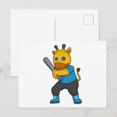 Giraffe im Baseball mit Baseballschläger Postkarte (Vorne/Hinten)