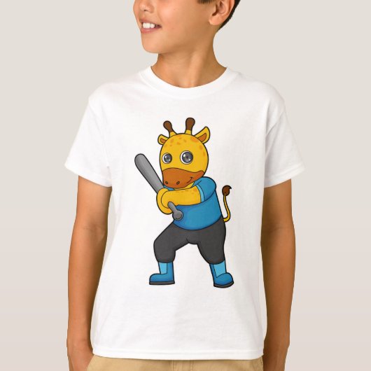 Giraffe im Baseball mit Baseballschläger T-Shirt (Vorderseite)