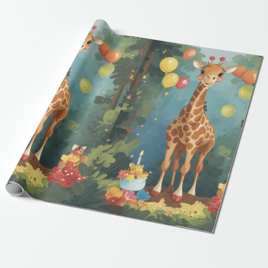 Giraffe im Dschungel mit Kuchen | Schleifpapier Geschenkpapier (Ungerollt)
