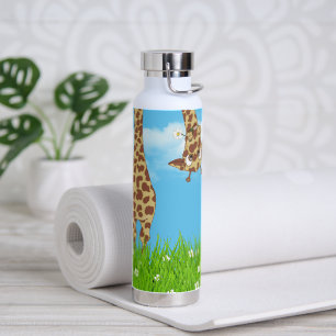 Giraffe im Gras Trinkflasche