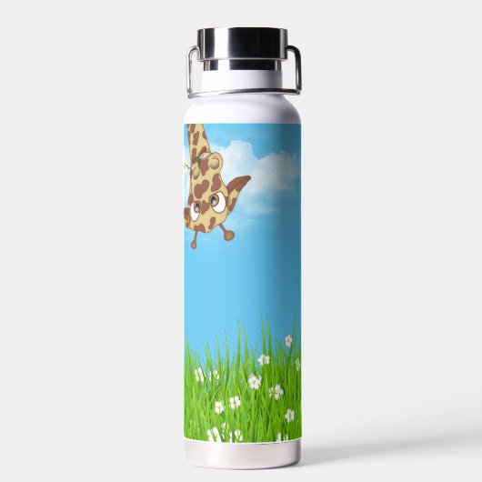 Giraffe im Gras Trinkflasche (Rückseite)