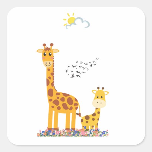 Giraffe im Naturdesign mit lustigen Farben Quadratischer Aufkleber (Vorderseite)
