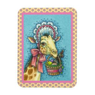 GIRAFFE IM NIEDLICHEN FRÜHJAHRESBONNET, EGG BASKET MAGNET