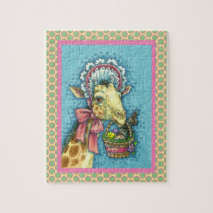 GIRAFFE IM NIEDLICHEN FRÜHJAHRESBONNET, EGG BASKET PUZZLE